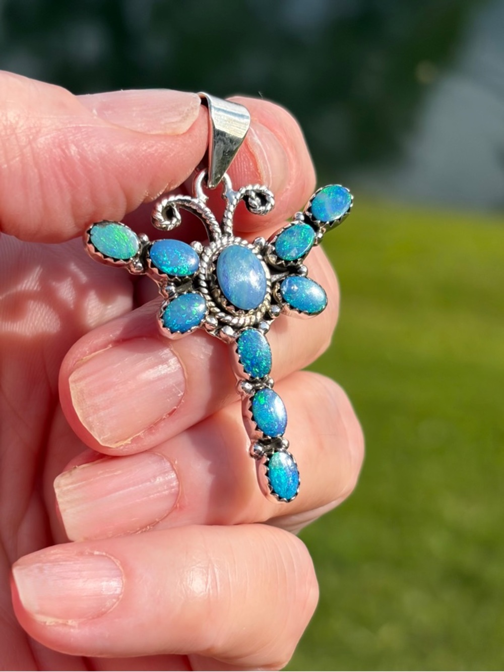 Australian Opal Sterling Silver Dragonfly Pendant